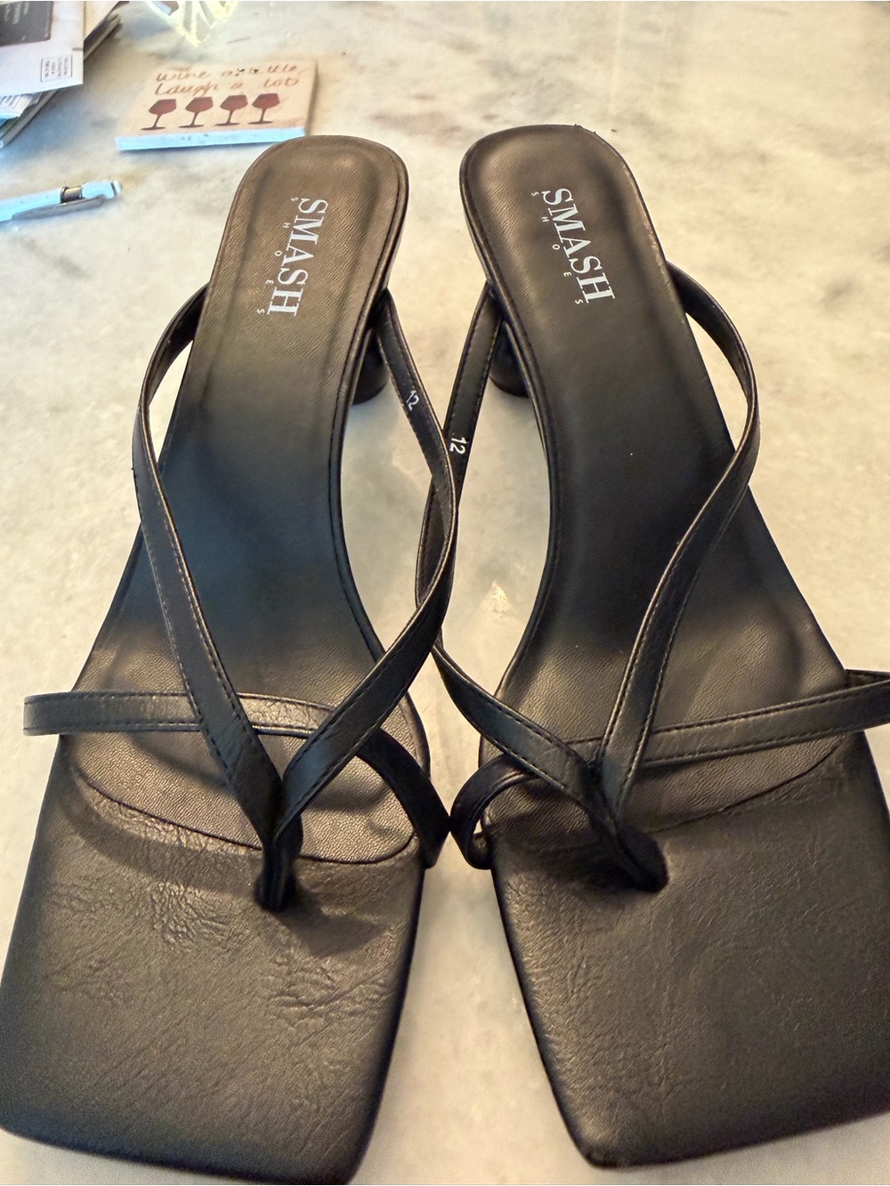 Black Square-Toe Strappy Heeled Sandals